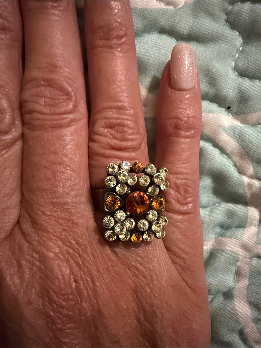 Gold-Tone Amber Crystal Cluster Ring - Women Jewelry